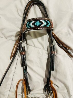 Beaded Western PONY Headstall Turquoise